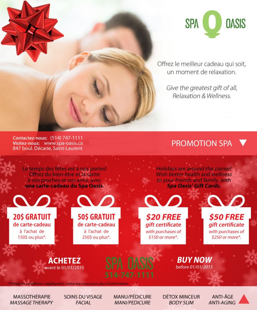 Montreal Spa Oasis Holiday Promotion for Christmas Gift 2014
